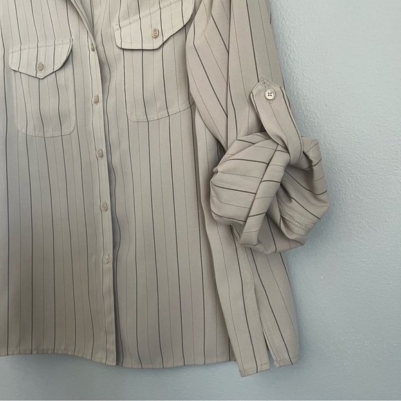 Vintage Beige Striped Button-Up Shirt - Picture 3 of 6